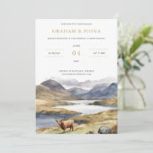 Highland Coo Watercolor Invitation Kaart (Staand voorkant)