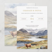 Highland Coo Watercolor Invitation Kaart (Voorkant / Achterkant)