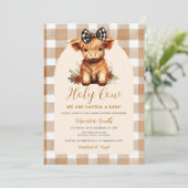 Highland Cow Baby Shower with Bow Gingham Floral Kaart (Staand voorkant)