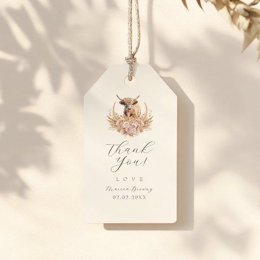 Highland Cow babyshower bedankje label Cadeaulabel