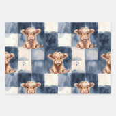 Highland Cow Blue Checkered Watercolor Cute Inpakpapier Vel (Voorkant 2)