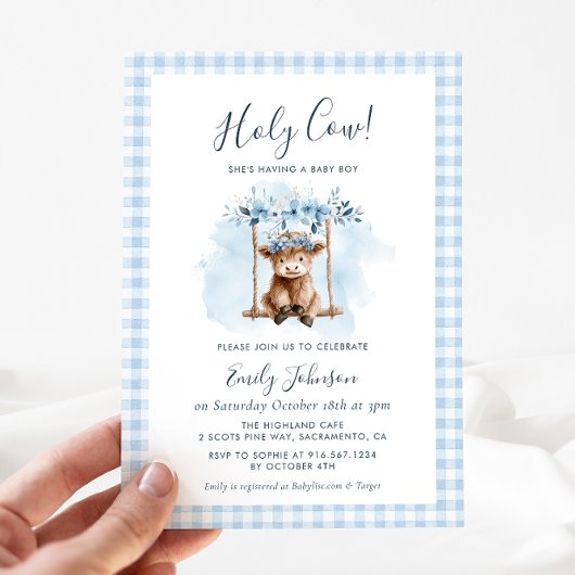 Highland Cow Boy Baby Shower Invitation Kaart