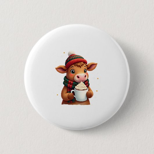 Highland Cow Brushstroke Christmas T-Shirt (4) Ronde Button 5,7 Cm (Voorkant)