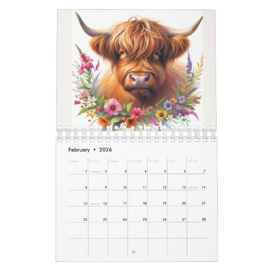 Highland Cow Calendar 2026 Kalender (Feb 2026)