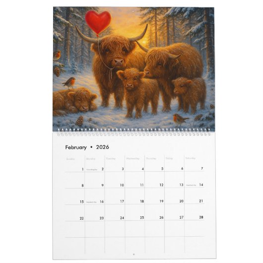 Highland Cow Calendar Kalender (Feb 2026)