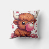 highland cow calf blowing pink bubblegum cushion kussen (Achterkant)