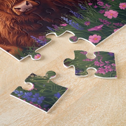 Highland Cow Calf Scottish Castle Sunset Legpuzzel (Zijkant)