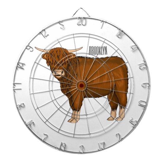 Highland cow cartoon illustration dartbord (Voorkant)