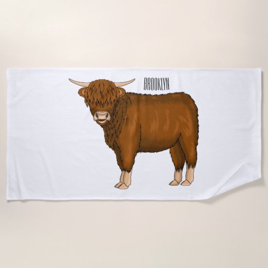 Highland cow cartoon illustration strandlaken (Voorkant)