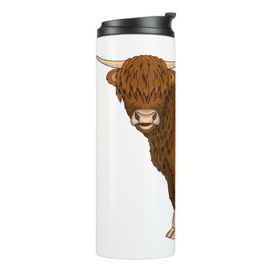 Highland cow cartoon illustration  thermosbeker (Gedraaid links)