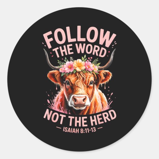 Highland Cow Christian  Ronde Sticker (Voorkant)