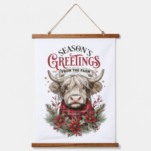 Highland Cow Christmas Art – Rustic Farmhouse  Hangend Wandkleed (Voorkant)