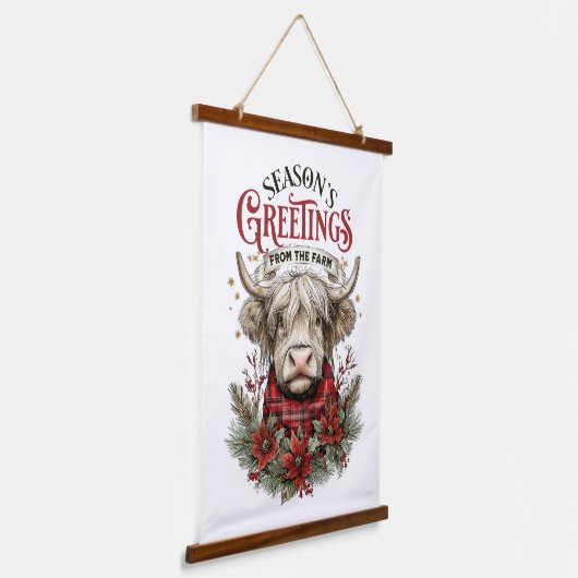 Highland Cow Christmas Art – Rustic Farmhouse  Hangend Wandkleed (Gebogen)