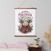 Highland Cow Christmas Art – Rustic Farmhouse  Hangend Wandkleed (Slaapkamer)