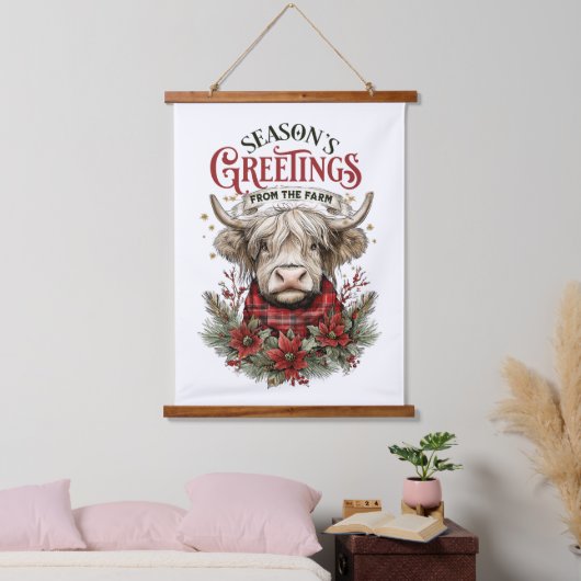 Highland Cow Christmas Art – Rustic Farmhouse  Hangend Wandkleed (Slaapkamer)