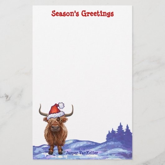 Highland Cow Christmas Briefpapier (Voorkant)