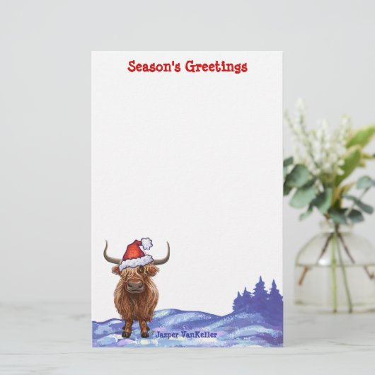 Highland Cow Christmas Briefpapier (Staand voorkant)