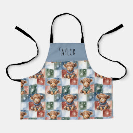 Highland Cow Christmas Cook Crew Personalized Kids Schort