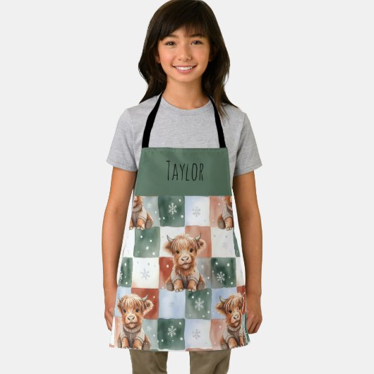 Highland Cow Christmas Crew Personalized Kids Schort (Insitu)