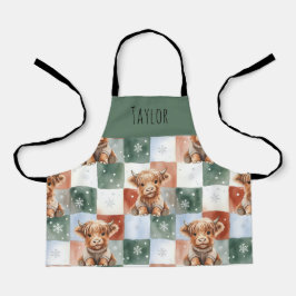 Highland Cow Christmas Crew Personalized Kids Schort