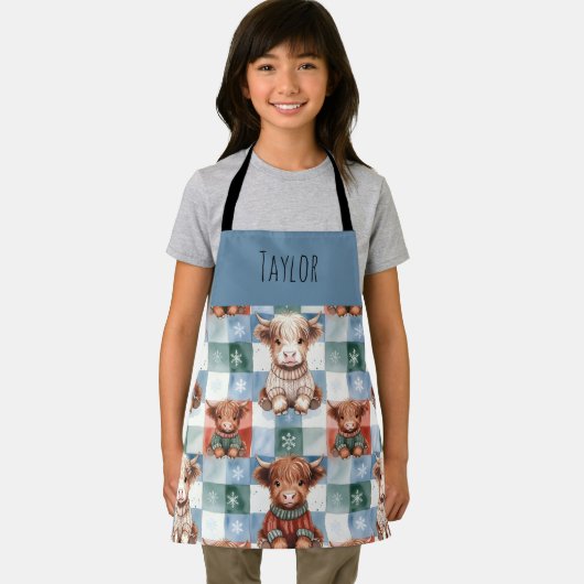 Highland Cow Christmas Crew Personalized Kids Schort (Insitu)