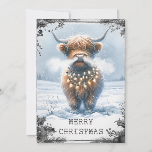 Highland Cow Christmas Feestdagenkaart (Voorkant)