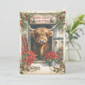 Highland Cow Christmas Feestdagenkaart (Staand voorkant)