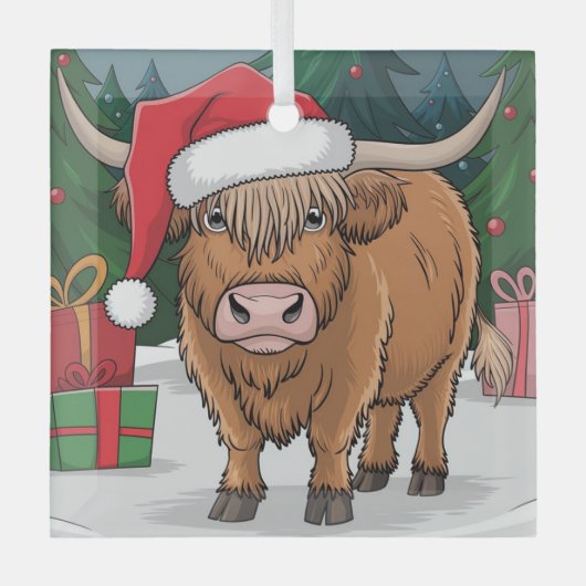 Highland Cow Christmas Glas Ornament (Voorkant)