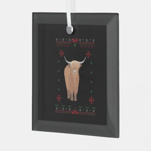 Highland Cow Christmas Glas Ornament (Voorkant links)