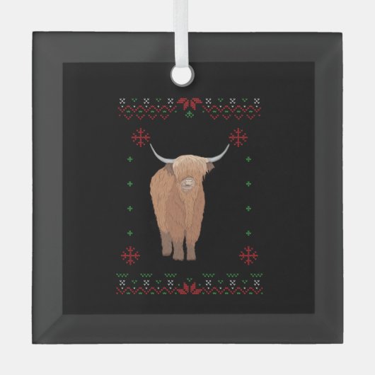 Highland Cow Christmas Glas Ornament (Voorkant)