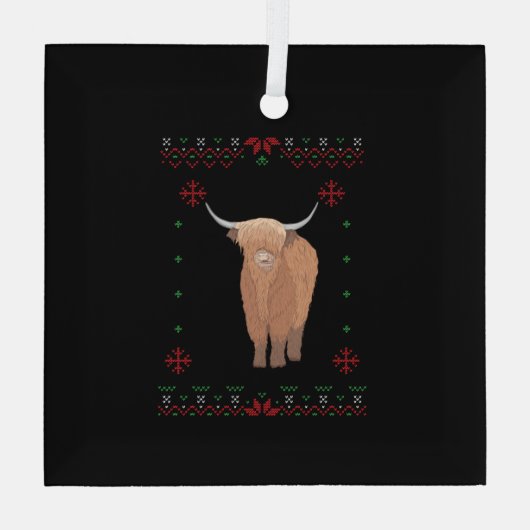 Highland Cow Christmas Glas Ornament (Achterkant)