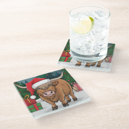 Highland Cow Christmas Glazen Onderzetter