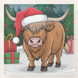 Highland Cow Christmas Glazen Onderzetter