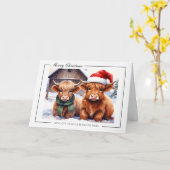 Highland Cow Christmas Greeting Card Kaart (Gele Bloem)