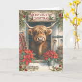Highland Cow Christmas Kaart (Gele Bloem)