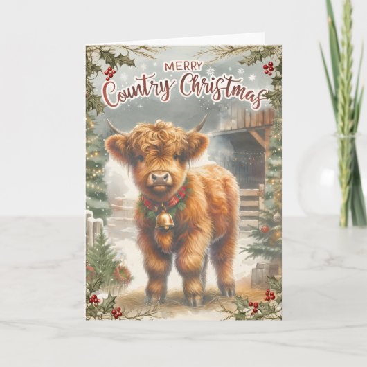 Highland Cow Christmas Kaart (Voorkant)