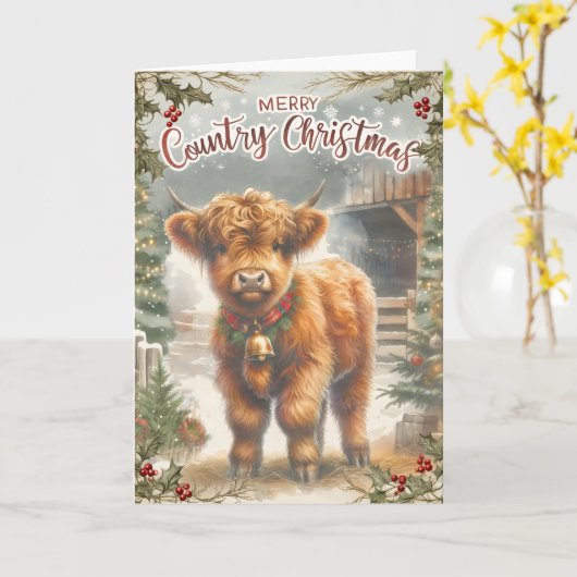 Highland Cow Christmas Kaart (Gele Bloem)