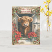 Highland Cow Christmas Kaart (Gele Bloem)