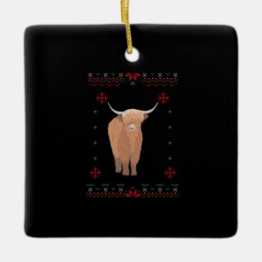 Highland Cow Christmas Keramisch Ornament (Voorkant)