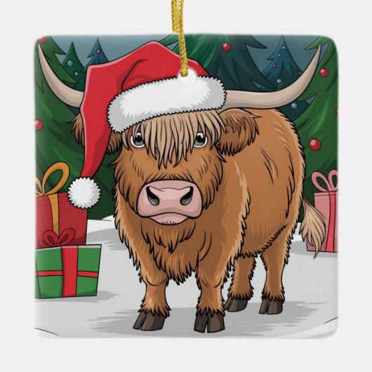Highland Cow Christmas Keramisch Ornament (Voorkant)