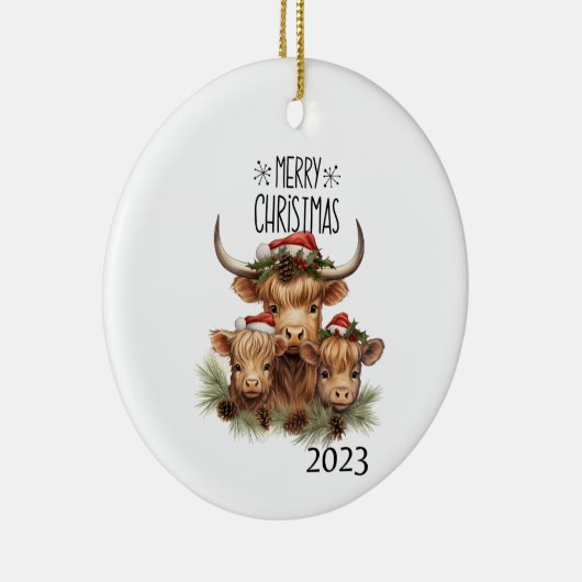 Highland Cow Christmas Keramisch Ornament (Rechts)