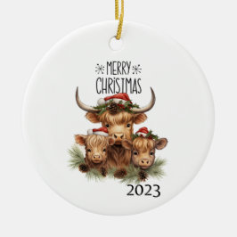 Highland Cow Christmas Keramisch Ornament