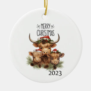 Highland Cow Christmas Keramisch Ornament