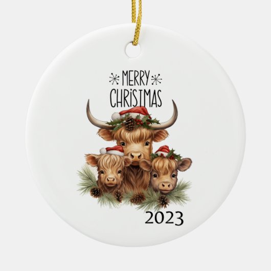 Highland Cow Christmas Keramisch Ornament (Voorkant)