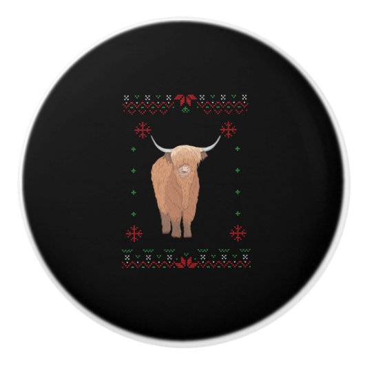 Highland Cow Christmas Keramische Knop (Voorkant)