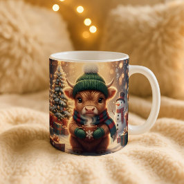 Highland Cow Christmas Mug, Cute Calf Art, Holiday Grote Koffiekop