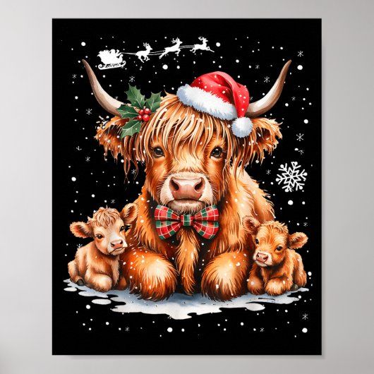 Highland Cow Christmas Outfit Idea Women Xmas High Poster (Voorkant)