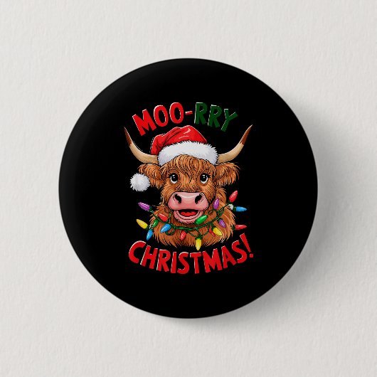 Highland Cow Christmas Pajama Moo Rry Cow Lover Ronde Button 5,7 Cm (Voorkant)