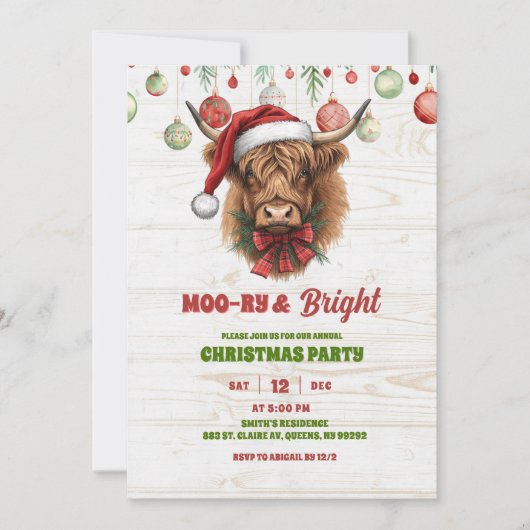 Highland cow christmas party kaart (Voorkant)