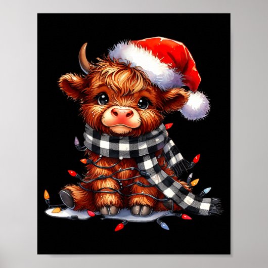 Highland Cow Christmas Santa Hat Mooey Xmas Heifer Poster (Voorkant)